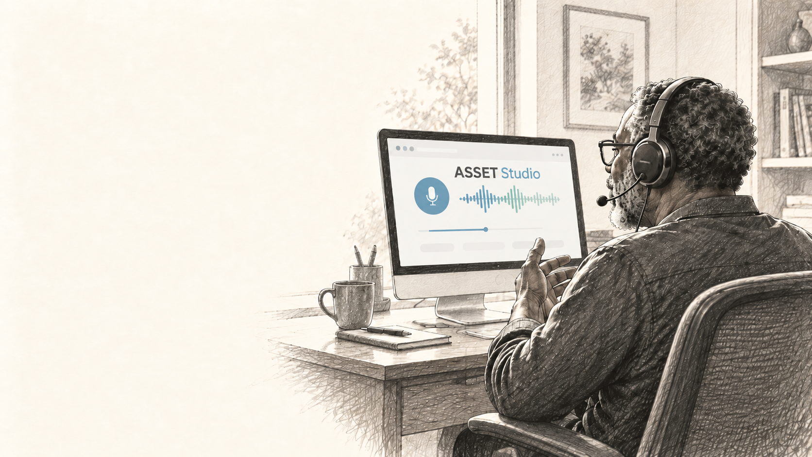 Illustration éditoriale d’une personne enregistrant une réponse audio